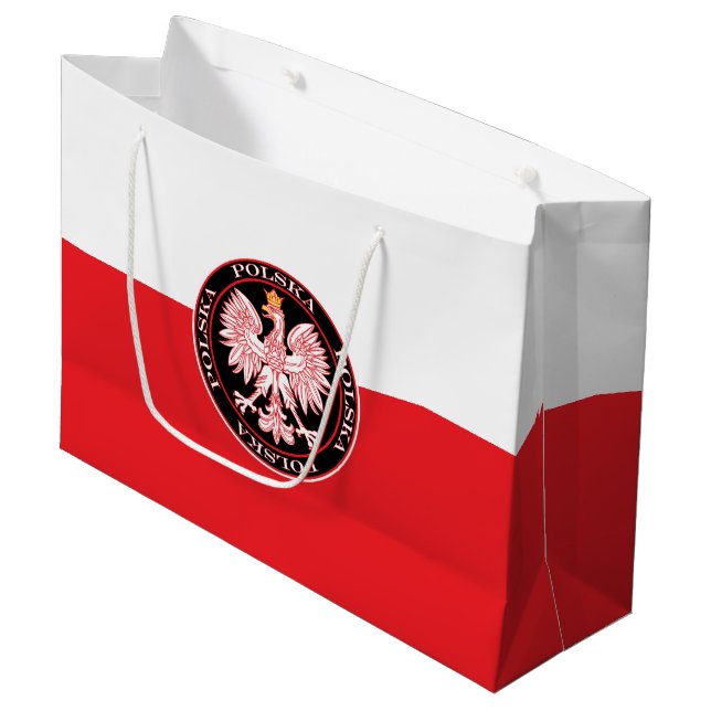 Round Red Polska Eagle Large Gift Bag (Front Angled)