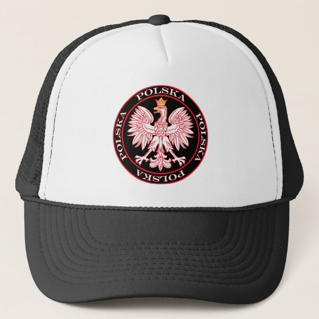Round Red Polska Eagle Trucker Hat (Front)