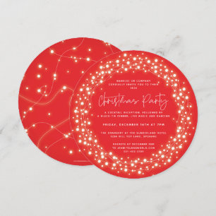 Round Red Sparkling Lights Christmas Party Invitation