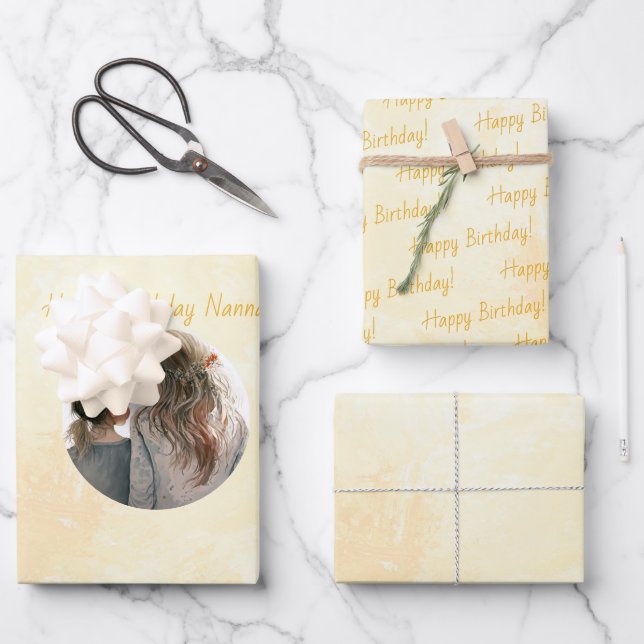 Round Replaceable Photo Pastel Watercolor Wrapping Paper Sheet (Front)