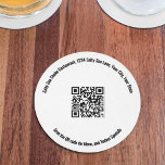 Round Restaurant QR Code Menu and Specials Paper Coaster<br><div class="desc">Modern round QR code design customized with your restaurant name, address, and menu link. This clean black and white layout features a centered scannable QR code with curved business details and menu messaging around the edge. Perfect for restaurants, bars, cafés, breweries, food trucks, and events. A professional contactless solution that...</div>