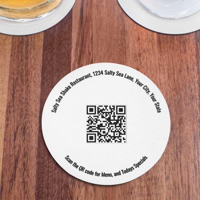 Round Restaurant QR Code Menu and Specials Paper Coaster (Creator Uploaded)