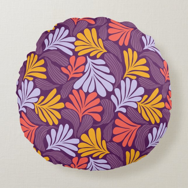Round Retro Leaf Throw Pillow (Front)