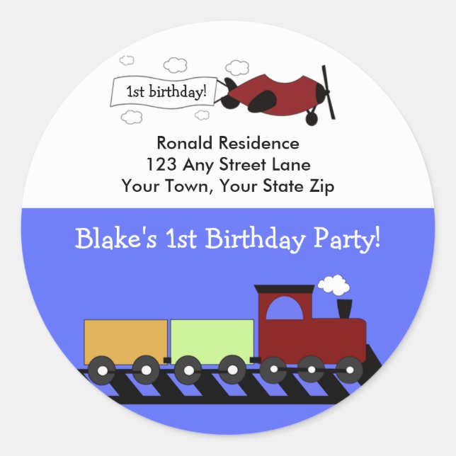 Round Return Address Label Planes & Trains (Front)
