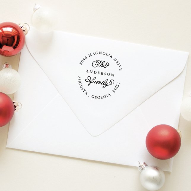 Round Return Address Stamp for Family New Address (Classic return address stamp for Christmas cards)