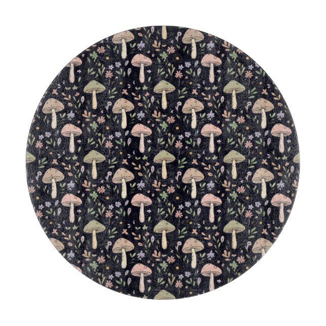 Round Rich Dark Fungi | Jewel Tone Circle Cheese Cutting Board (Front)