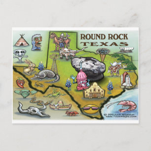 Round Rock Texas Cartoon Map Postcard