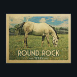Round Rock Texas Horse Farm - Vintage Travel Postcard<br><div class="desc">Round Rock Texas rural vintage travel postcard.  It features a white horse grazing on green grass with fence and blue clouds sky above. A fun country farm image with rustic charm.</div>