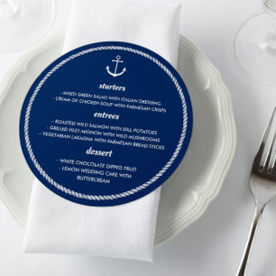 Round Rope Anchor Blue White Nautical Wedding Menu