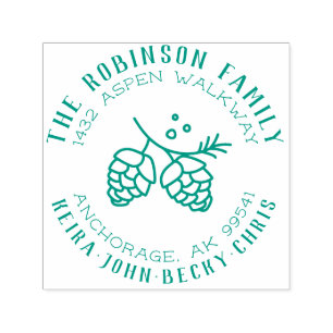 Round Rustic Pine Cone Family Name Return Address Self-inking Stamp