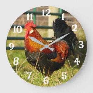 Round Rustic Rooster Wall Clock