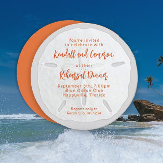 Round Sand Dollar Rehearsal Dinner Invitations