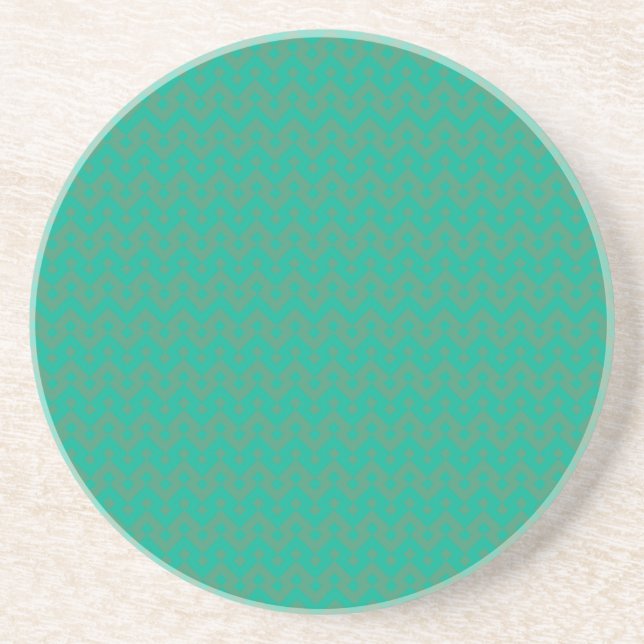 Round, Sandstone Coaster, Emerald Green Geometric Coaster (Front)