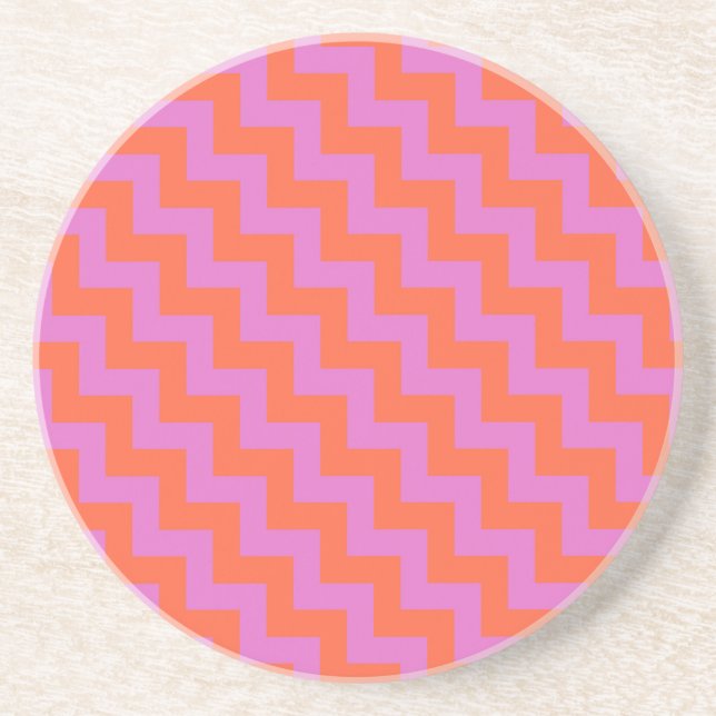 Round Sandstone Coaster, Magenta, Orange Chevrons Coaster (Front)