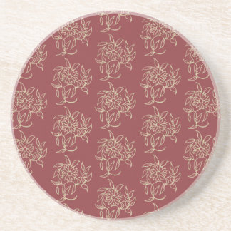 Round Sandstone Coaster, Maroon, Blue Floral Coaster