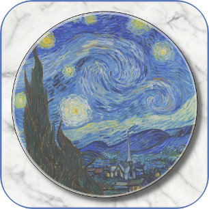 ROUND Sandstone COASTER - "Starry Night" -van Gogh