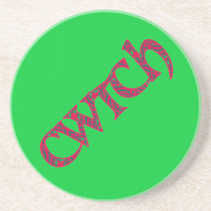 Round Sandstone Coaster with Welsh Cwtch on Green