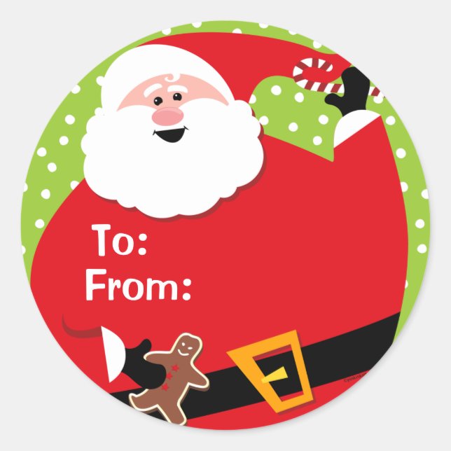 Round Santa Custom Gift Tags (Front)