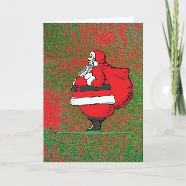 Round Santa on Skis - Christmas Card (Front)