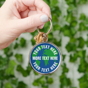 Round save planet earth world map premium keychain