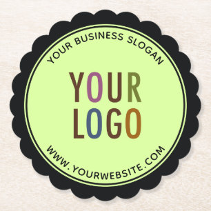 Round Scalloped Edge Paper Coasters Company Logo