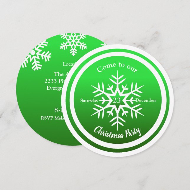 Round Scandi Snowflake on Green Invitation (Front/Back)