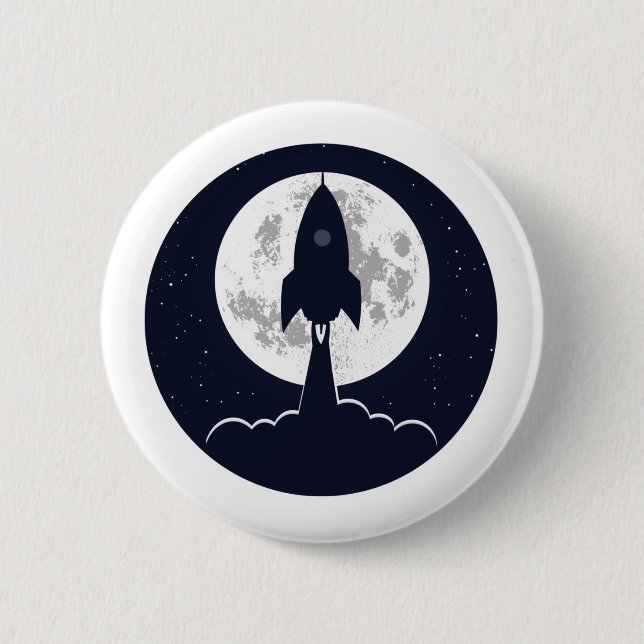 Round silhouette rocket lift off 6 cm round badge (Front)