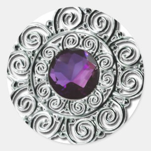 Round Silver and Amethyst Print Sticker