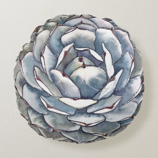Round silver succulent pillow (Front)
