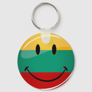 Round Smiling Lithuanian Flag Key Ring