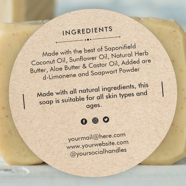 Round Soap Bar Ingredients Product Label Sticker (Creator Uploaded)