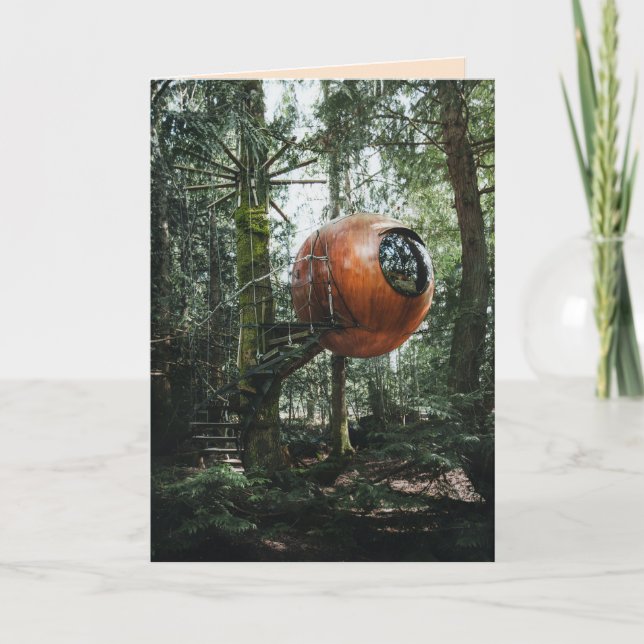 ROUND SPHERE TREEHOUSE BIRTHDAY TINY HOUSE CARDS (Front)