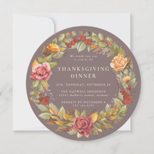 Round/Square Autumnal Wreath Thanksgiving Dinner Invitation