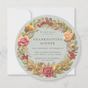 Round/Square Autumnal Wreath Thanksgiving Dinner Invitation
