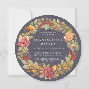 Round/Square Autumnal Wreath Thanksgiving Dinner Invitation
