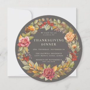 Round/Square Autumnal Wreath Thanksgiving Dinner Invitation