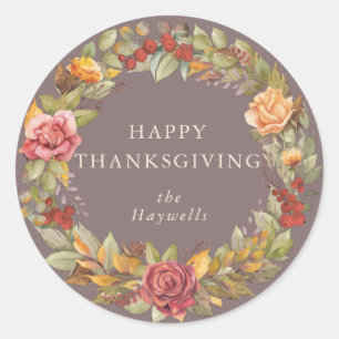 Round/Square Fall Wreath Happy Thanksgiving Classic Round Sticker