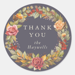 Round/Square Fall Wreath Thank You Classic Round Sticker