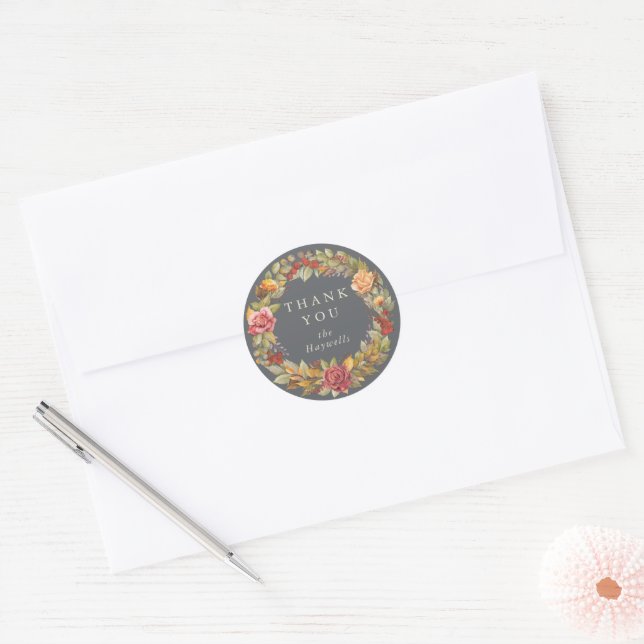 Round/Square Fall Wreath Thank You Classic Round Sticker (Envelope)