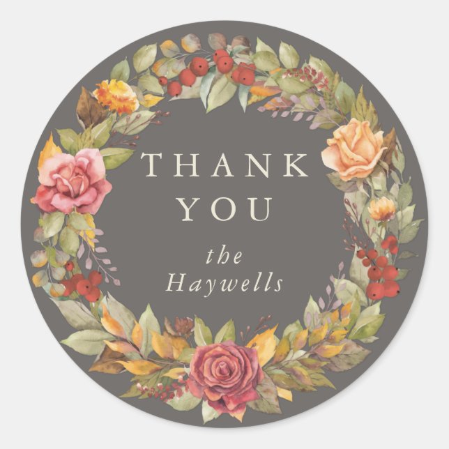Round/Square Fall Wreath Thank You Classic Round Sticker (Front)