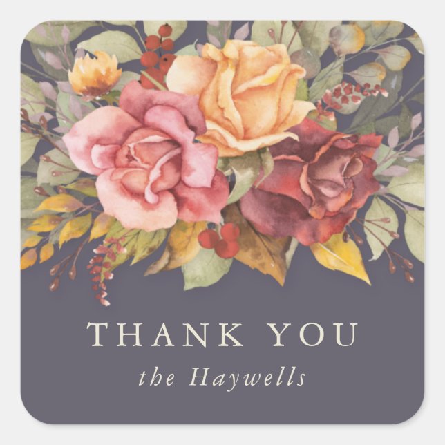 Round/Square Floral Border Thank You Square Sticker (Front)