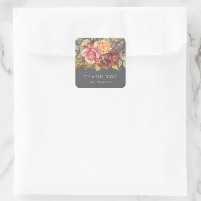 Round/Square Floral Border Thank You Square Sticker (Bag)