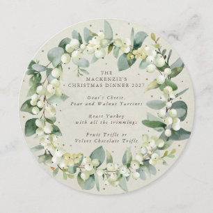 Round/Square Snowberry Wreath Christmas Dinner Menu