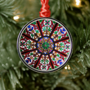 Round Stained-Glass Church Window Ceramic Ornament