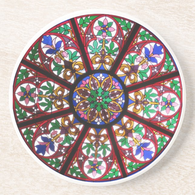 Round Stained-Glass Church Window Coaster (Front)