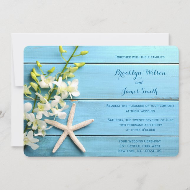 Round Starfish Beach Wedding Invitations Orchid (Front)