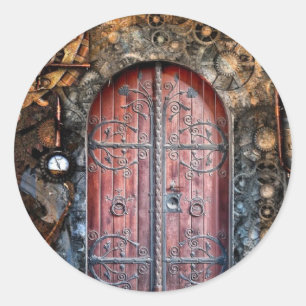 Round Steampunk Door Pocket Watch  Wedding Sticker