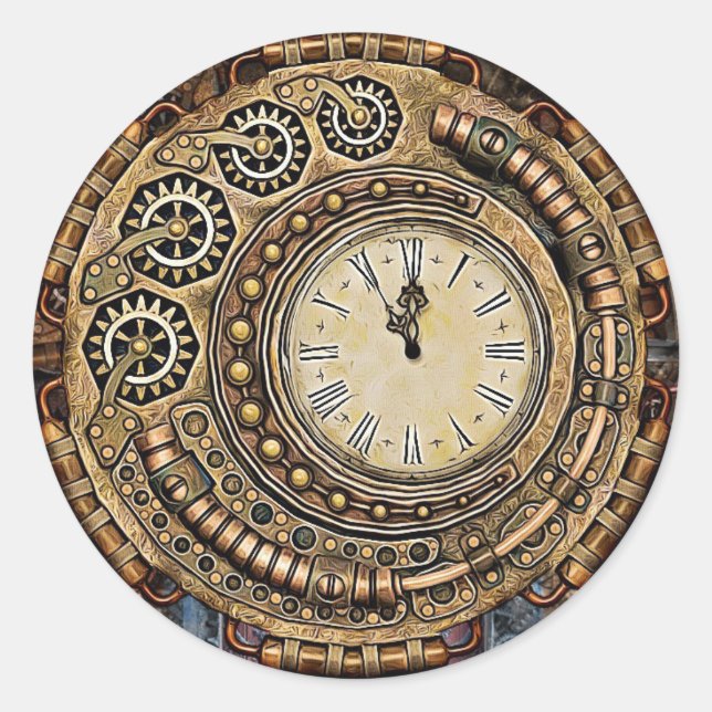 Round Steampunk  Pocket Watch  Wedding Sticker (Front)