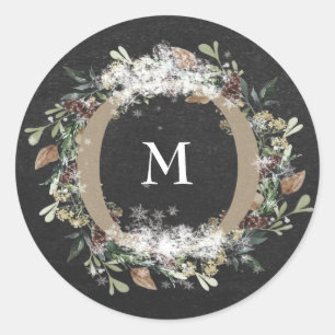 Round Sticker Christmas Chalk Holiday Floral