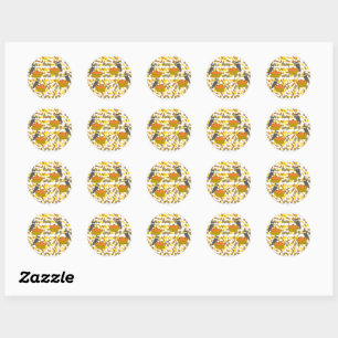 Round Sticker Fall Owls Pumpkin Basket Sticker
